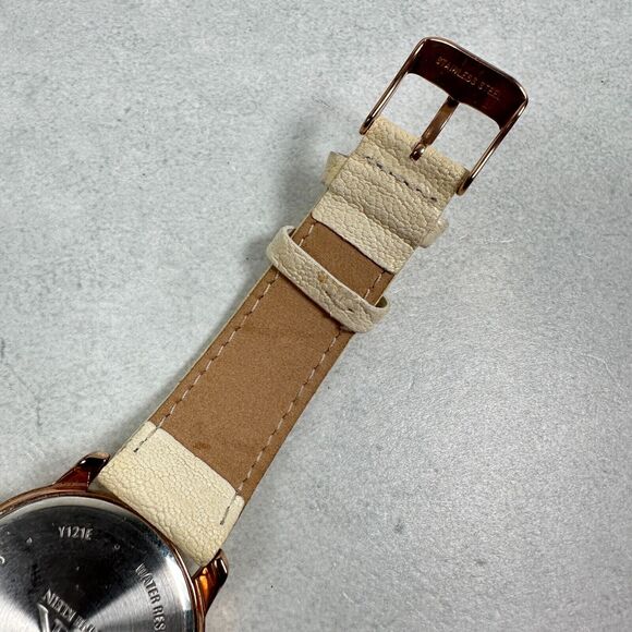 Anne Klein Watch Womens 36mm Gold Tone Beige Leather Band Classic New Battery - Picture 9 of 13